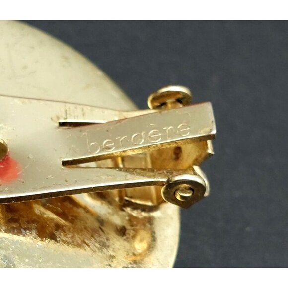 Vintage Bergere Clip On Earrings Large Circles Black Enamel & Gold Swirl Retro - Picture 6 of 7